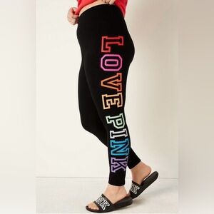 PINK Victoria's Secret Black Leggings with Multicolor LOVE Print